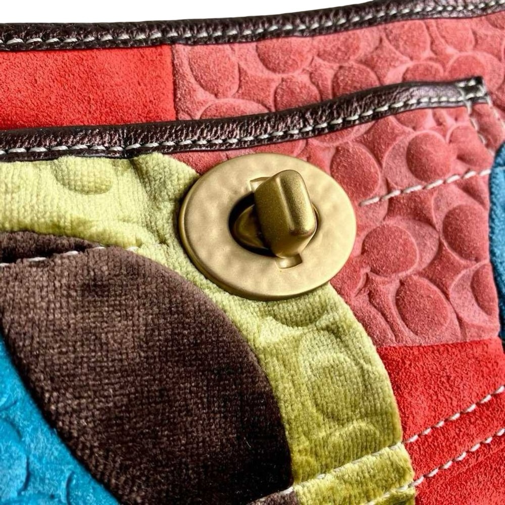 Y2K VTG Coach Velvet Suede Patchwork Clutch | Hammered Hardware | 40854 - Picture 2 of 3
